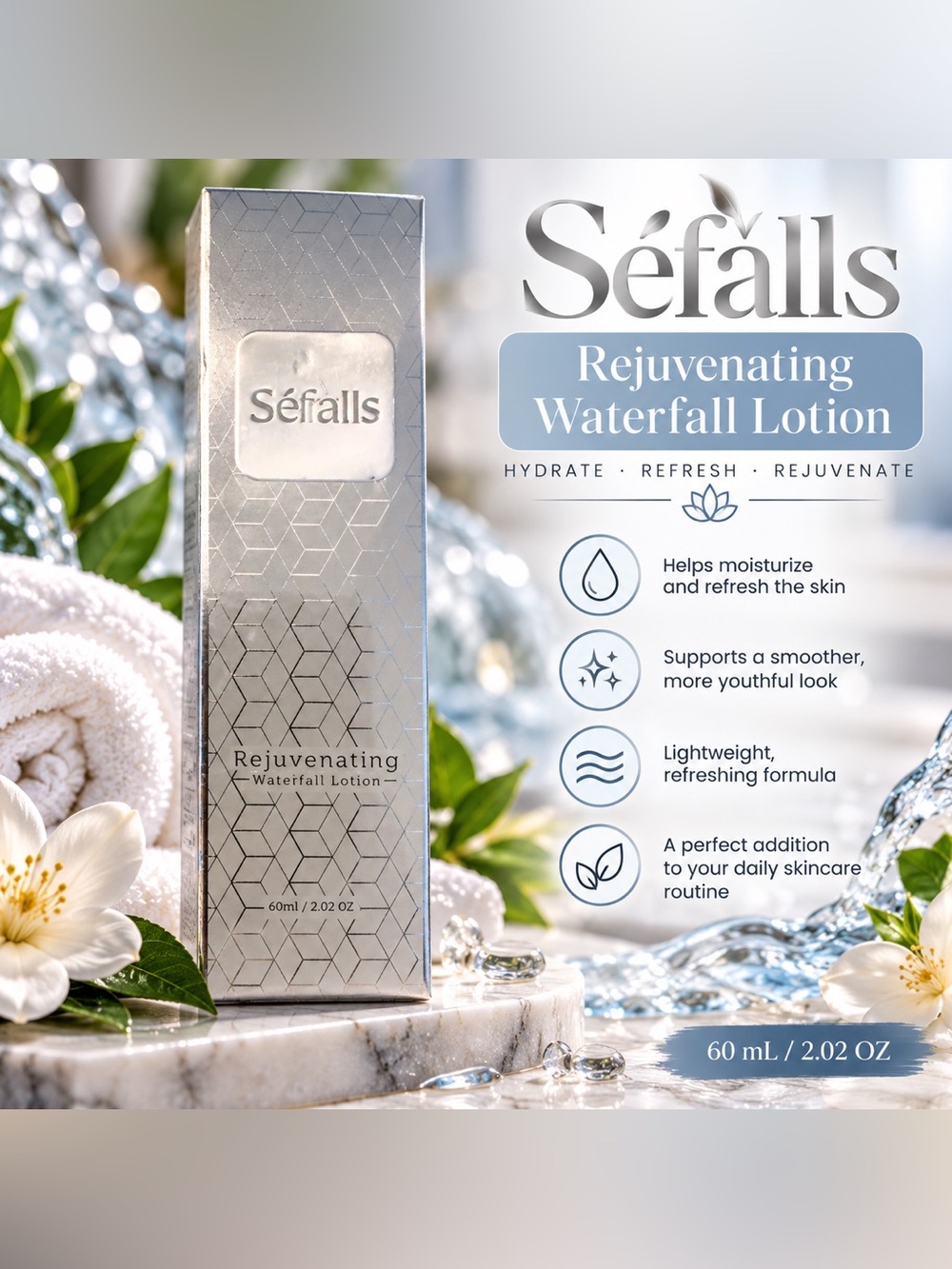NEW Séfàlls Rejuvenating Waterfall Lotion 60mL / 2.02 oz Skincare